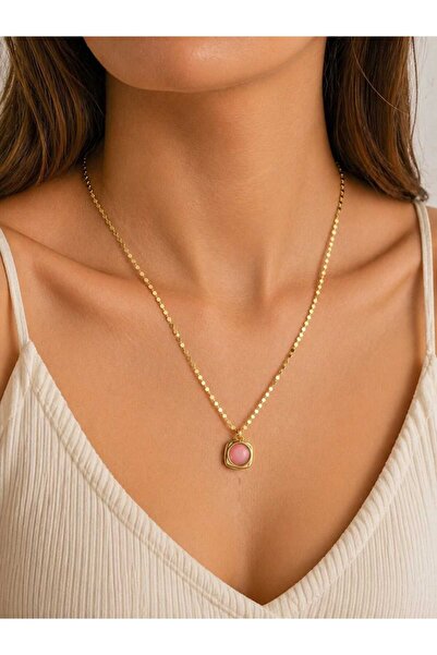 Egolinda 316L Çelik Pembe Taşlı Gold Kadın Kolye – 60 cm Uzun Zincir Minimal ...