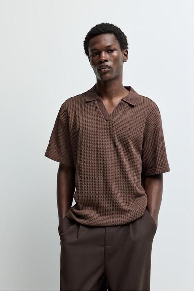 LEFTIES Gofre dokulu polo yaka t-shirt