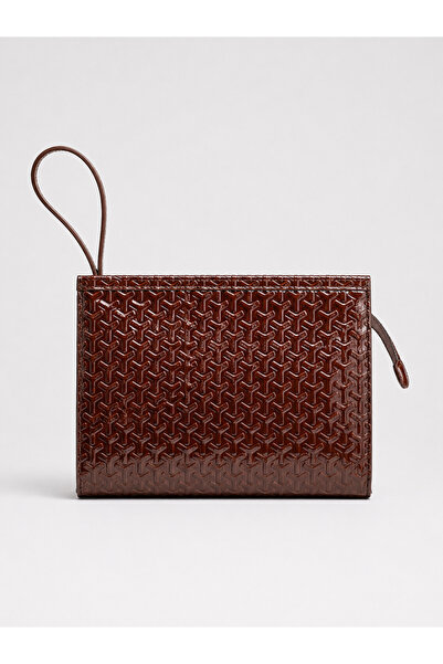 Madamra Brown Women's Patent Leather Textured Monogram Patterned Handbag – St...