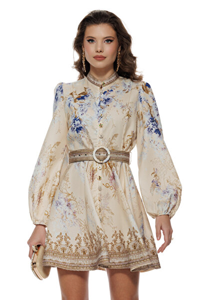 Fofy Rochie eleganta mini cu imprimeu floral cu influente baroc si nasturi bi...