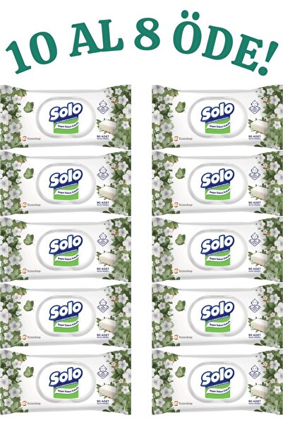 Solo Islak Havlu Beyaz Sabun Kokulu 10 Al 8 Öde | 90 Yaprak x 10 = 900 Yaprak...