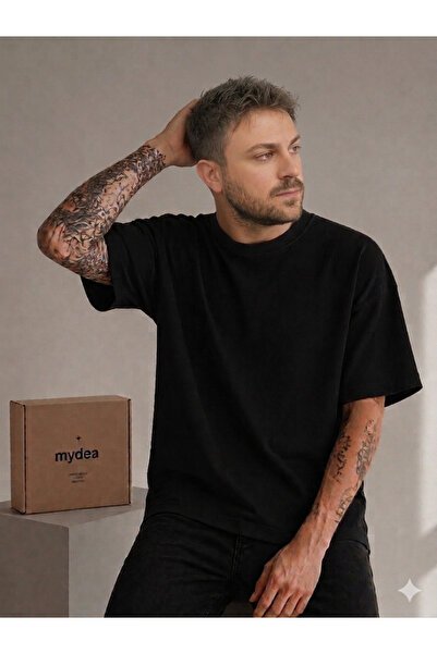 myDea Oversize Βασικό T-Shirt 100% Βαμβάκι Unisex Άνετη Γραμμή Λευκό / Μαύρο