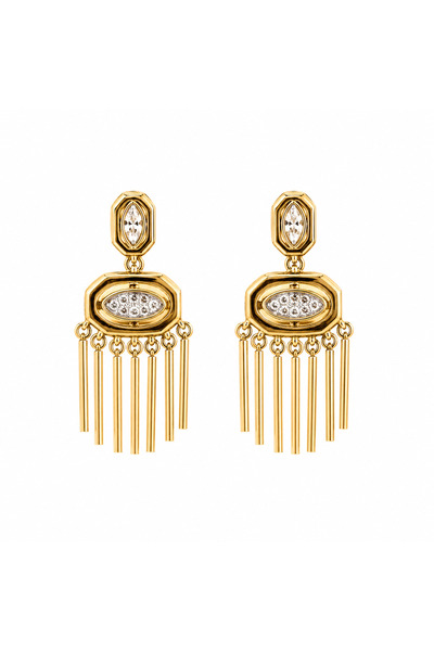 Oval Taşlı Sallantılı Gold Paslanmaz Çelik Küpe