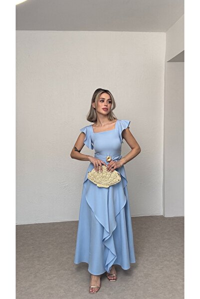 Nesil Ruffled Long Dress with Belt