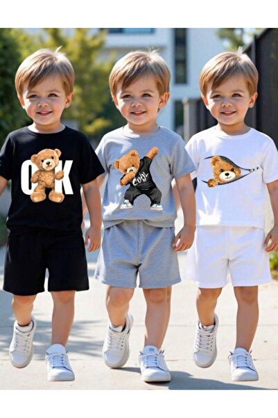 No Plan Boy's Ok-Cool Tedy Printed 6-Piece Shorts-T-Shirt Set