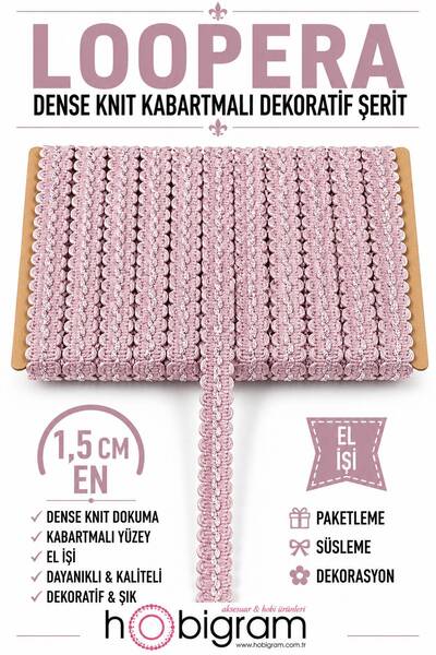 Hobigram Pudra Loopera Dense Knit Kabartmalı Dekoratif Şerit – Premium El İşi...