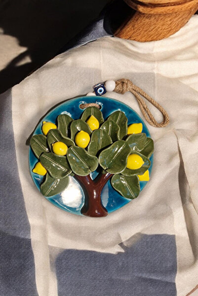 Revard Home Nazar Boncuklu Doğal Limon Ağaçlı Seramik El Yapımı Dekoratif Duvar Süsü Eşyası 19X19 CM