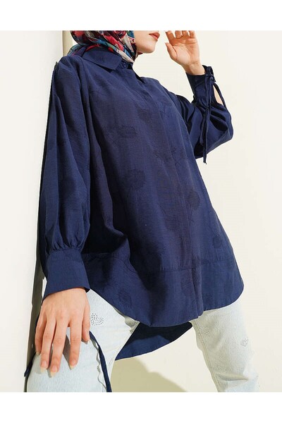 Lavanta Tekstil Oversized Shirt with Wrist Drawstring and Pleated Detail