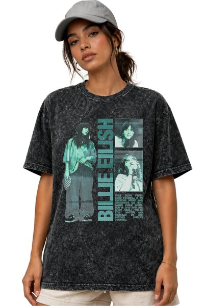 SEVBANO Μπλουζάκι Billie Eilish Singer με στάμπα μπροστά, Unisex, Oversize, V...