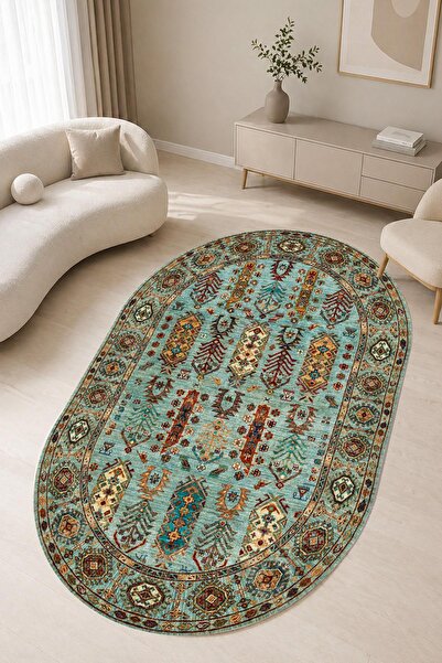 Serteks Vintora Oval Vintage Desen Dokuma Taban Salon Oturma Odası Mutfak Ant...