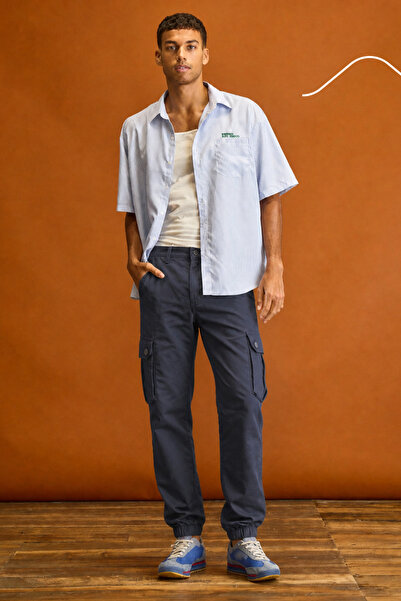 BLUE STREET Men's Slim Fit Bell-Bottom Jogger Pants with Elastic Cuffs