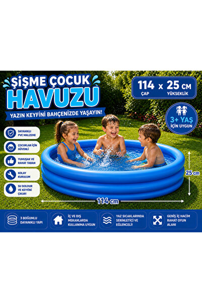 TOTTERİQ 114x25 cm Şişme Çocuk Havuzu | Mavi Yuvarlak Bahçe Havuzu