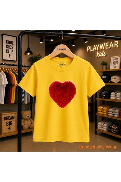 playwear Red Pufuduk Heart Printed 100% Children's Unisex T-Shirt 5 6 -7 8-9 ...