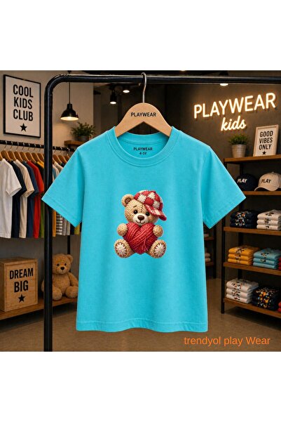playwear Παιδικό unisex μπλουζάκι με σχέδιο αρκούδας και πλεκτό καπέλο, 100% ...