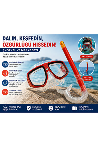 TOTTERİQ Şnorkel Seti Maske + Boru | Yetişkin Dalış Gözlüğü