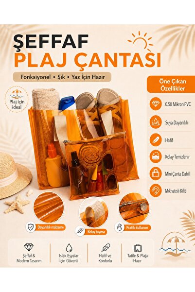 ttm ticaret Turuncu Kadın Beach Baskılı Şeffaf Plaj Çantası