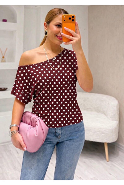 Royteks Fashion Polka Dot Boat Neck Stylish Women's Buluz
