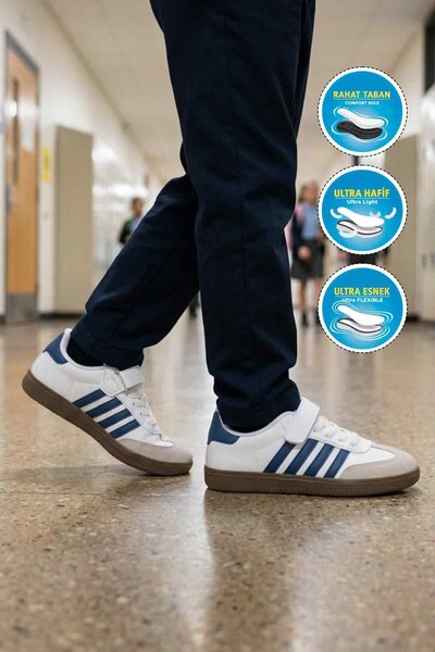WALKWAY White Turquoise Velcro Lightweight Flexible Boys' Sports Shoes 753 F