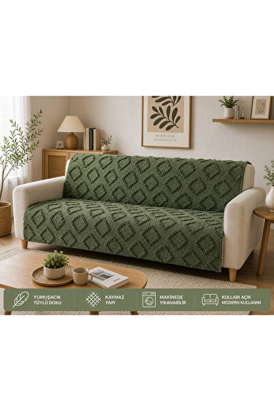 Moda miranda Tüylü Koltuk Örtüsü Kaymaz Yumuşak Peluş Koltuk Şalı 2-3 Kişilik...