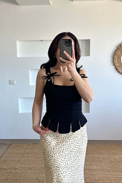 butikhola Black Atlas Sectioned Corset Blouse