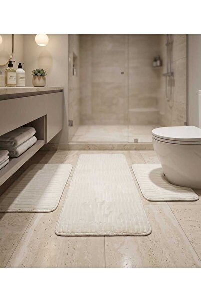 NESLİŞAH HALI Banyo paspas takımı bambu, yumuşak, kaymaz taban 60x100