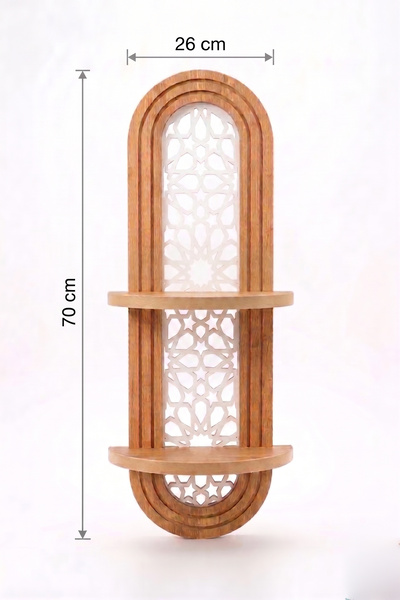 Artavessa Yıldızı Motifli Dekoratif MDF Duvar Rafı - 70x26 cm Çam Rengi Şık Tasarım Kitaplık Aksesuar Rafı