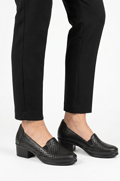 Aspor Black Genuine Leather Women's Heeled Shoes