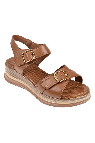 Floor Hakiki Deri Comfort Kadın Sandalet MAK-1906 TABA