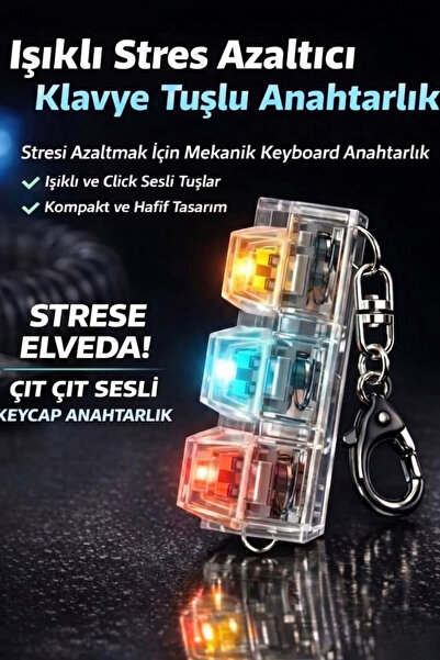 KAŞIKBEY 3 Tuşlu Işıklı Klavye Stres Giderici Anahtarlık işıklı Klavye Ses Çı...