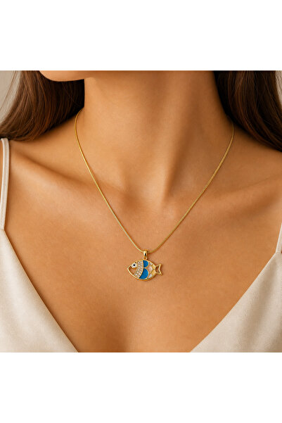 Mervişim Aksesuar Elegant Fish Design Gold Steel Necklace