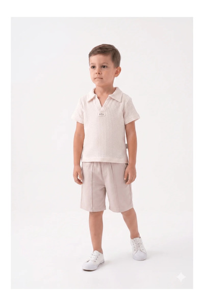 Mini Baray Waffle Knit Polo Collar T-Shirt and Shorts Set (2 Years - 3 Years ...