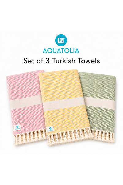 AQUATOLIA Sardes Peştemal Set of 3 - 100% Cotton - 100X180 - Peshtemal - Spa,...