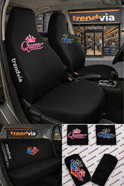 trivexa King and Queen Logo Car Seat Cover Front and Back Set – Combed Cotton...