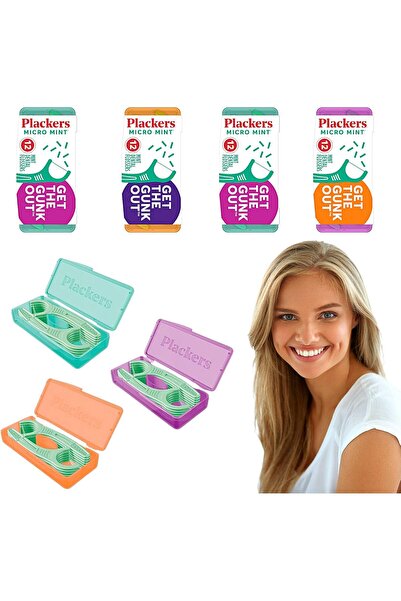 Plackers خيط تنظيف الأسنان مايكرو 12 قطعة مع حقيبة سفر، أخضر فاتح، 4 قطع