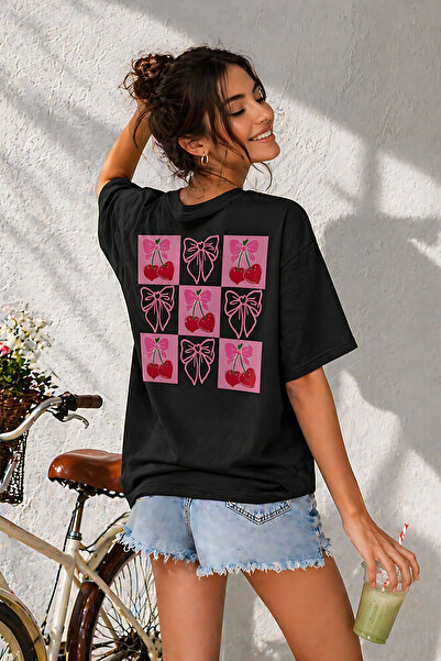 ArtYus Μπλουζάκι Unisex Oversize με στάμπα κεράσια και φιόγκο στην πλάτη – Βα...