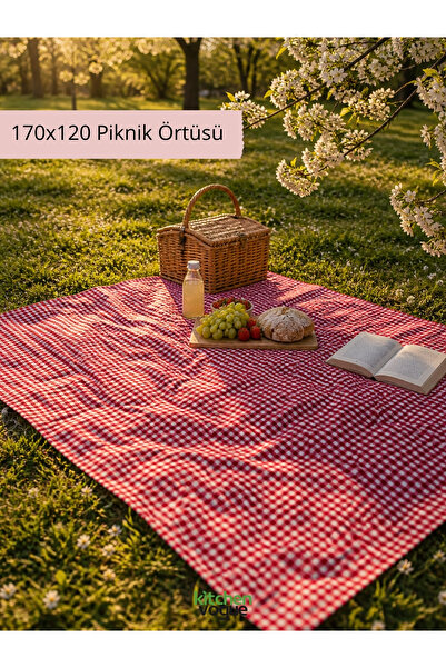 Kitchen Vogue Pötikare Piknik Örtüsü Kırmızı Kareli Bohem Bahçe Balkon Kamp S...