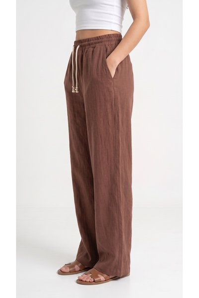 Zenvia Brown Women's Muslin Palazzo Pants Wide Leg High Waist