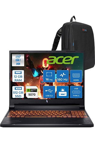 ACER Nitro V16 Aı Intel Core™ 7 240H 16GB Ddr5 512GB SSD RTX5070/8GB 95W Wuxg...