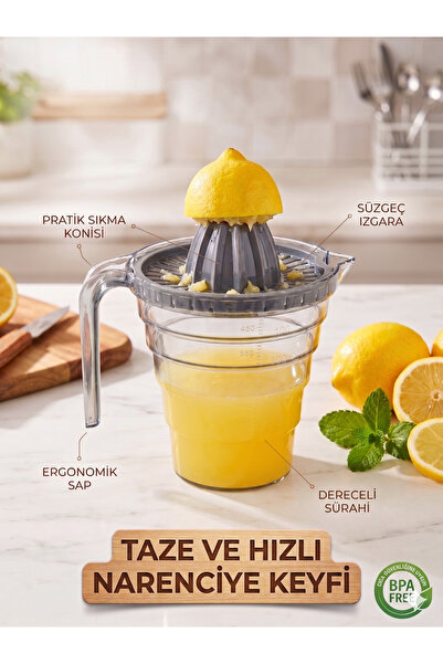 Selenica Ölçü Kaplı Manuel Narenciye ve Limon Sıkacağı - Ergonomik Saplı Süzg...