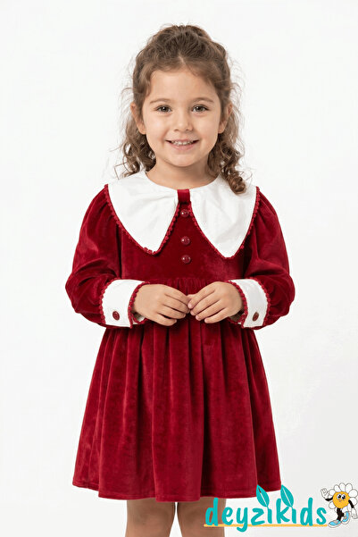 Deyzikids Yakalı Kadife Elbise Kol Detaylı Patrıcıa Gırls Dress 2-3-4-5 Years...