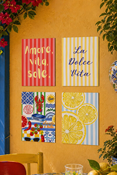 BYC TÜRKİYE La Dolce Vita Tablo Seti 4'lü Set – Sicilya Temalı- 15x20 cm, 3 mm MDF, UV Baskı