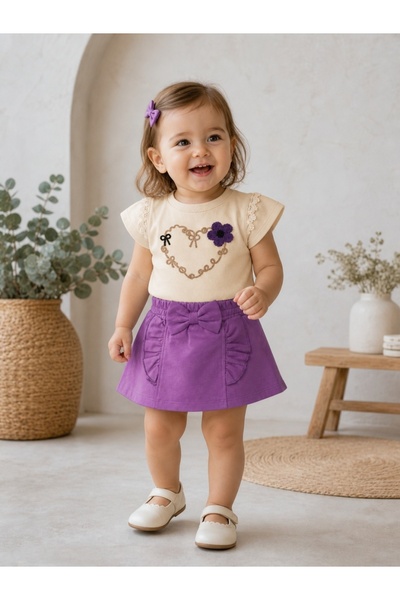 Pure Boutique Set haine bebe fete 2 piese bumbac – tricou si fusta pantalon m...