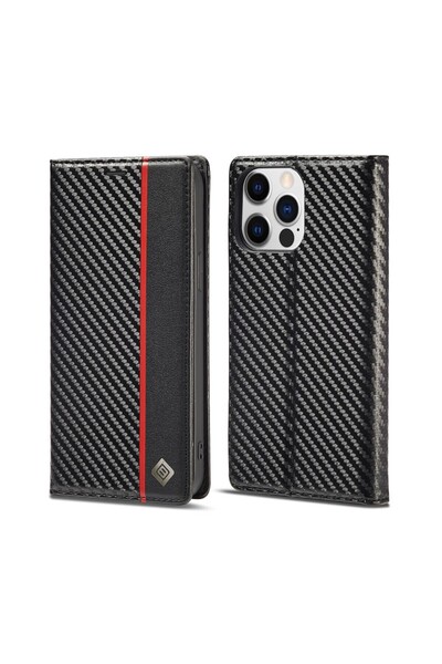 LC.IMEEKE Carbon Fiber Θήκη Βιβλίο Vertical Stripe (Apple iPhone 15 Pro)