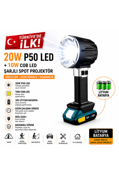 CELİKSHOP Li-İon Bataryalı Şarjlı Spot Projektör - EL FENERİ
