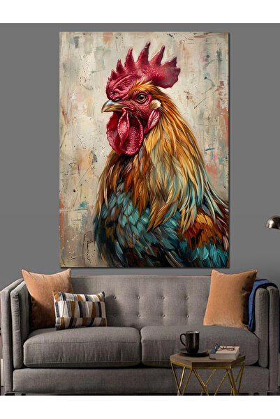 Artmeg Portret imponent de cocoș cu pene colorate - Pânză decorativă - Tablou...