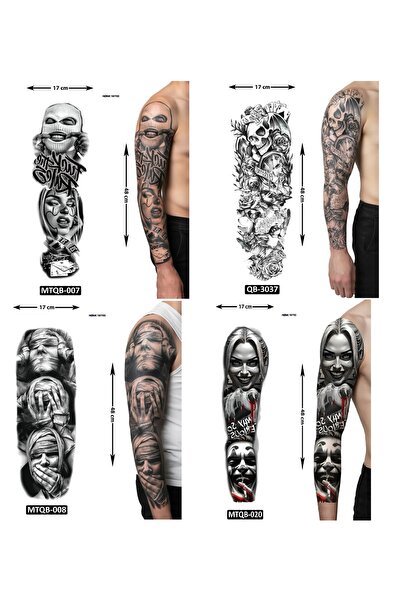 Airbrush Tattoo Çılgın Tarz 4 Adet Birden Tam Kol Kaplama 1 Hafta Kalıcı Geçi...
