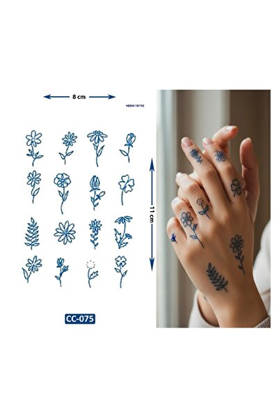 Airbrush Tattoo Sanatsal Tarz 4 Adet Birden Yarı Kalıcı Minimal Parmak ve El Üstü Aylık Geçici Dövmeler
