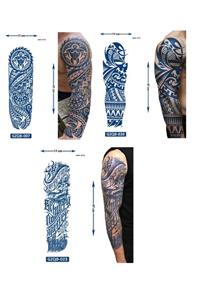 Airbrush Tattoo Tam Kol Kaplama 3 Adet Birden Yarı Kalıcı Geçici Dövme Aylık ...