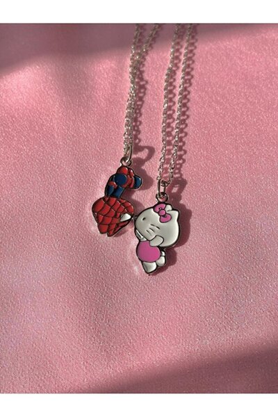 Blok Takı Örümcek Adam Hello Kitty Çift Kolye