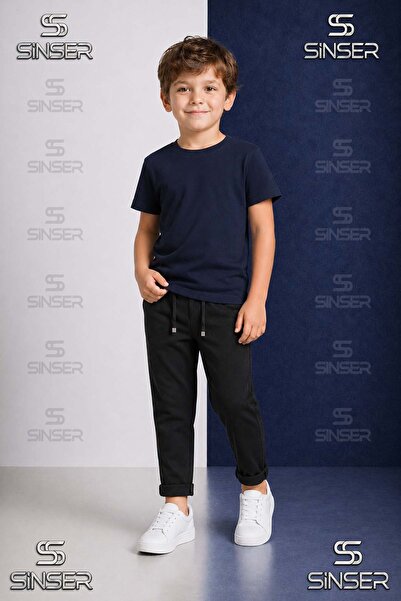 SS SİNSER Boys' Plain Trousers with Elastic Waist Lycra Folded Cuffs Style 6.Mdl
